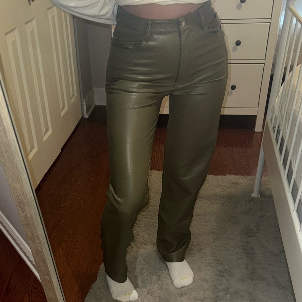 Aritzia Melina Olive Green Leather Pants
